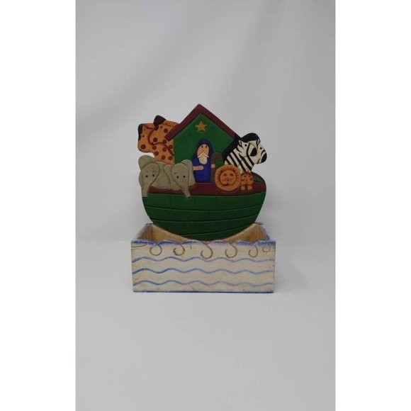Vintage 1996 Figi Graphics Noah's Ark Wooden Folk Art Painted Standing Storage B - Picture 2 of 10